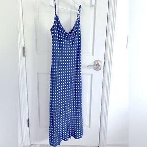 Trendyol midi cami cobalt blue dress with white polka dots, size 6 US, NWT